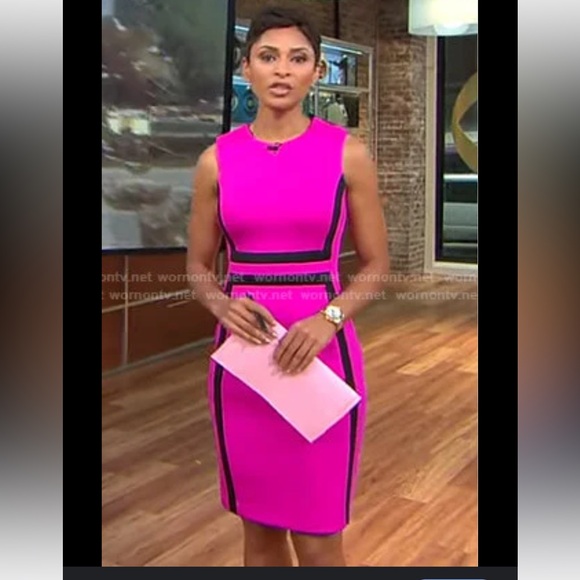 Calvin Klein color block pink black sheath dress size 10new office party - Picture 2 of 10